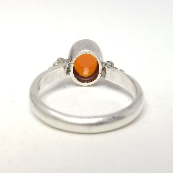 Vintage Sterling Silver Orange Oval Cabochon Stone Ring, Size 6 1/2 Band, Bezel - Picture 3 of 8